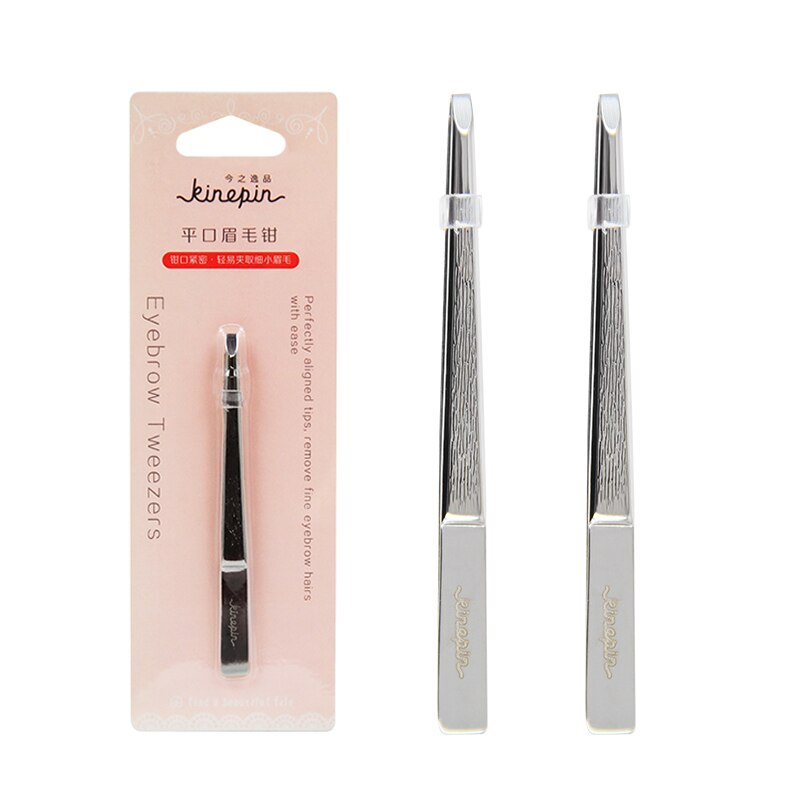 KINEPIN 1PC Pro 24K Gold Women Stainless Steel Hair Removal Eyebrow Tweezers Clip Beauty Makeup Tools Slant Brow: Flat-2PCS