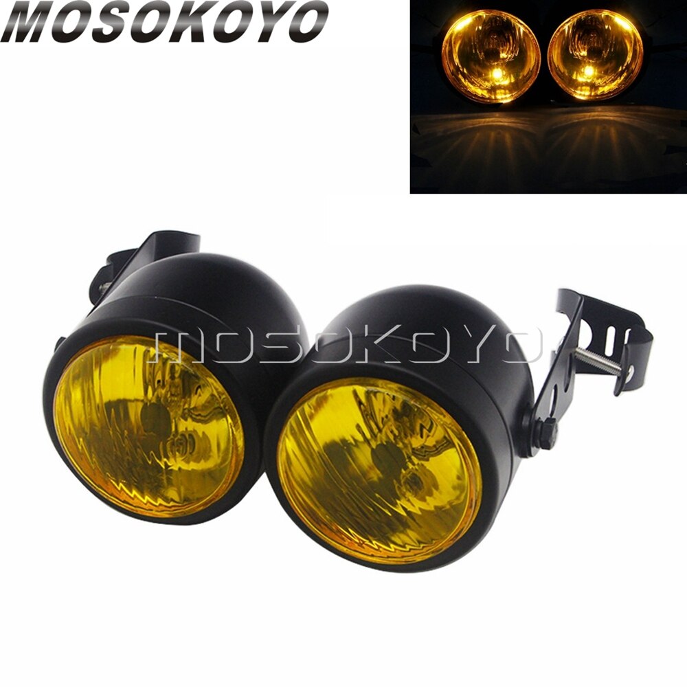 Motorcycle Twin Round Dominator Headlight 3.5" Double Dual Lamp Front Headlamp for Harley Cafe Racer Old School Chopper Bobber: B Black Yellow