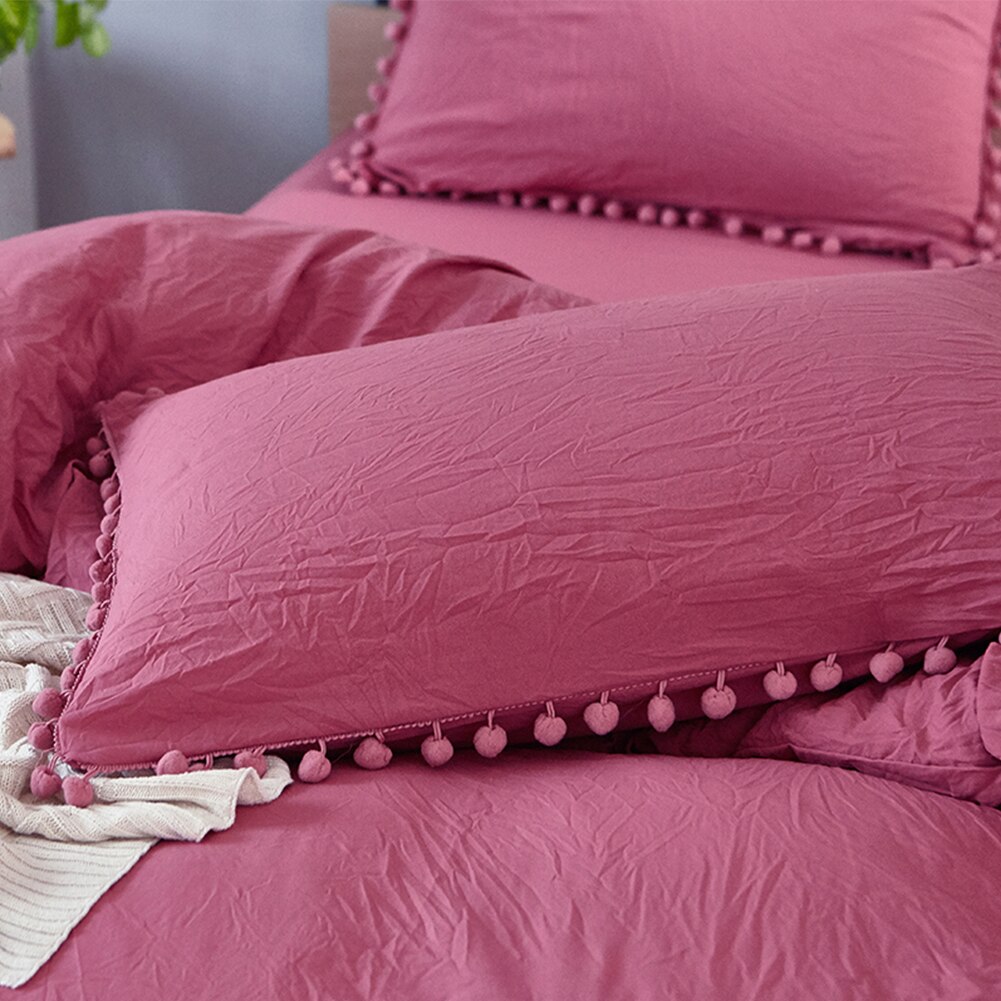 Pink Princess Bedding Sets With Plush Ball Decorative Duvet Cover Set 2/3pcs Twin Double Queen Quilt Cover (No Sheet No Filling)