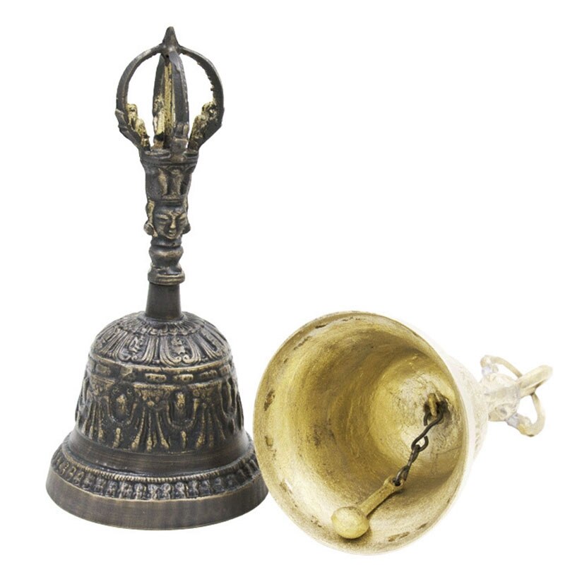 Campana de mano FengShui hecha a mano, alarma de meditación, oración, servicio de la suerte, escritorio budista tibetano, llamada fuerte, cena de latón portátil