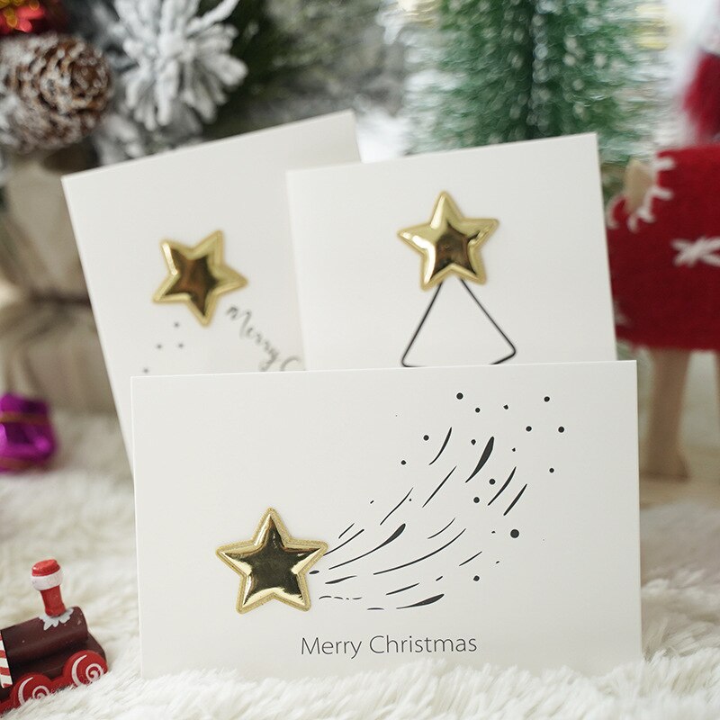 5 pièces étoile de noël décorer pliant Type carte de voeux famille fête Invitations vierge Message cartes nouvel an bénédiction carte