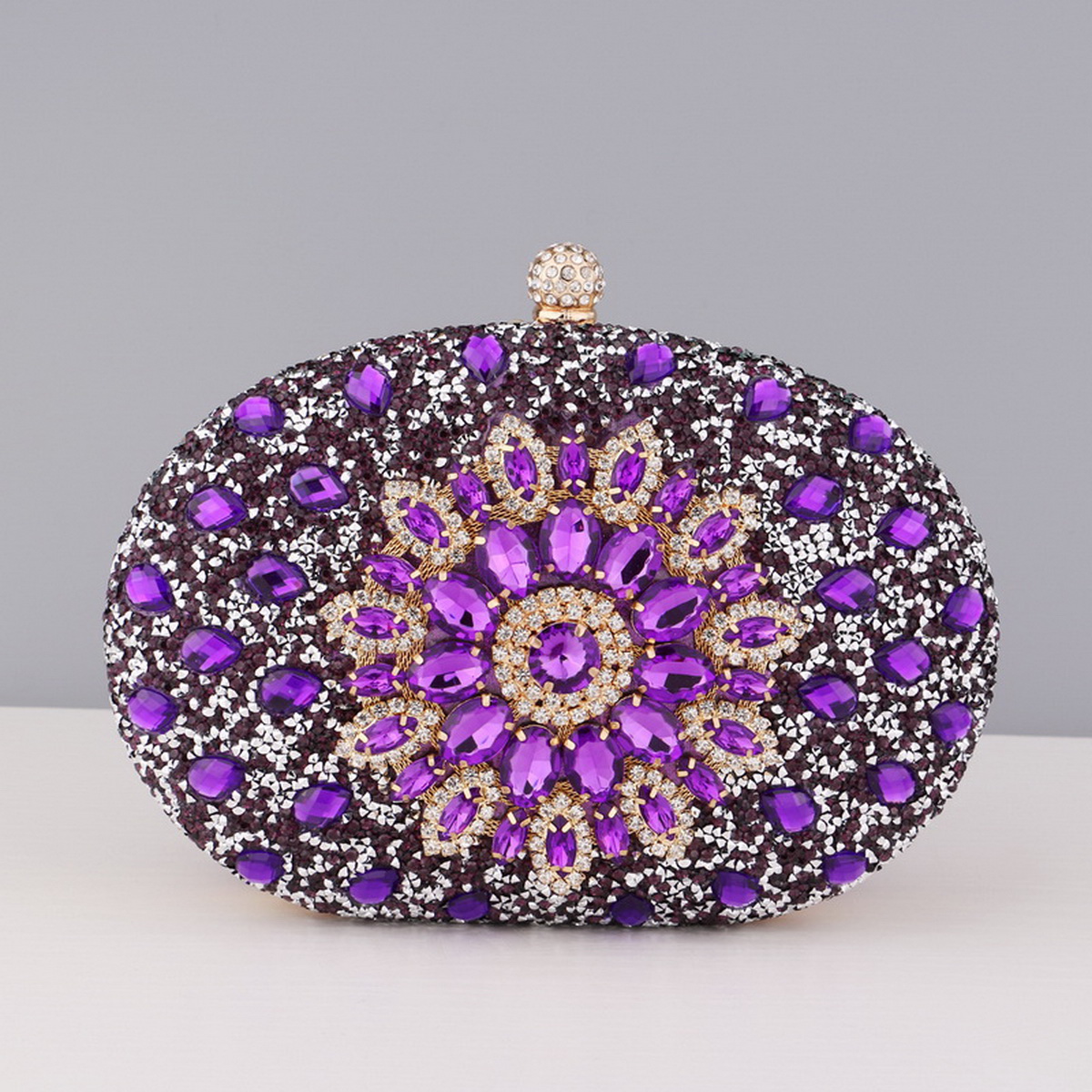Flower Rhinestones Evening Bags Metal Prom Clutch Diamonds Clutch With Chain Shoulder Handbags Wedding Female Purse: Blue