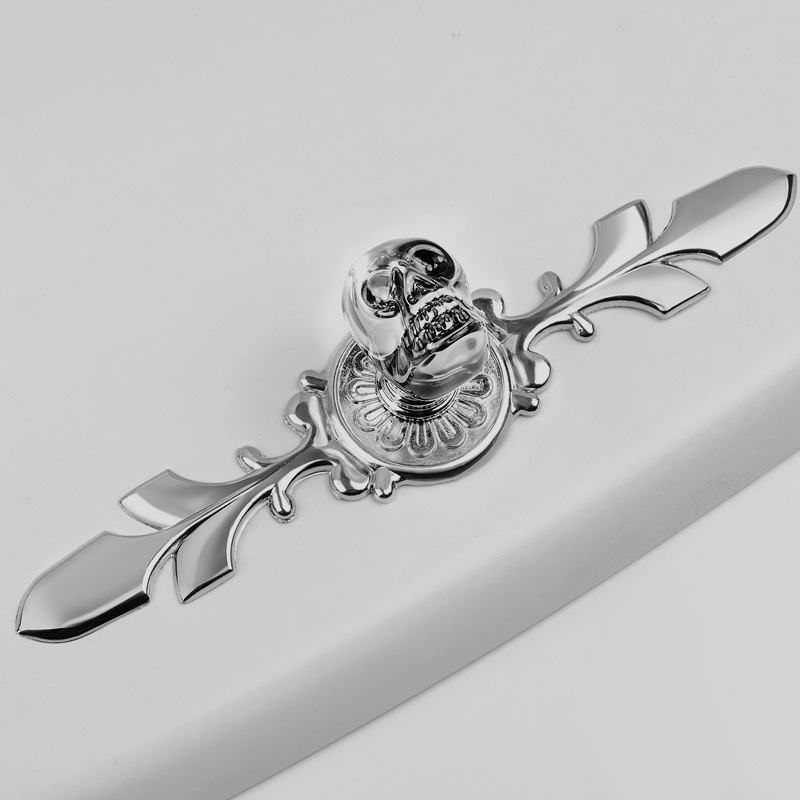 Furniture Handle Simple European Style Crystal Skull cupboard handles Wardrobe door knobs Hardware handles for furniture: Gray Silver 120mm