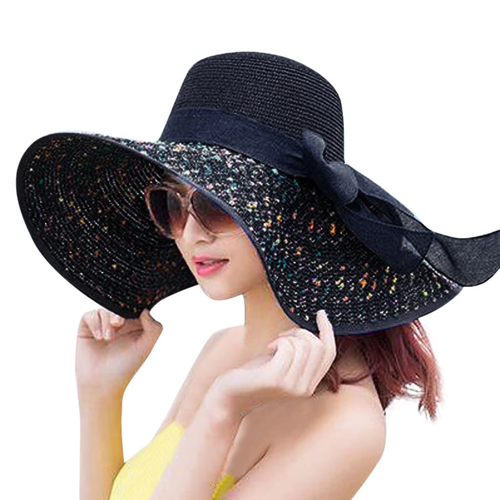 Chapeau de soleil en paille Beige à large bord pour femmes, nouvelle , pliable, plage, Beige, respirant, plein air, Gorros: MULTI