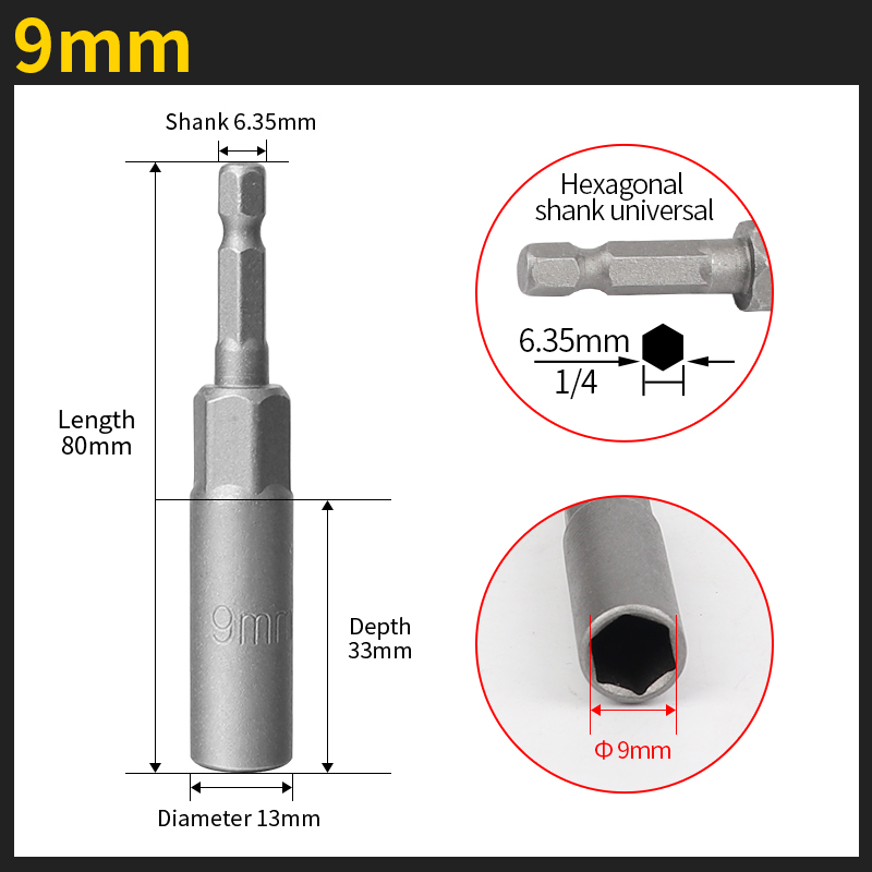 5.5-19mm Length Deepen Impact Socket Adapter Power Nut Driver Socket Drill Bit 1/4-inch Hex Shank Screwdriver Key Head Hand Tool: Sky Blue