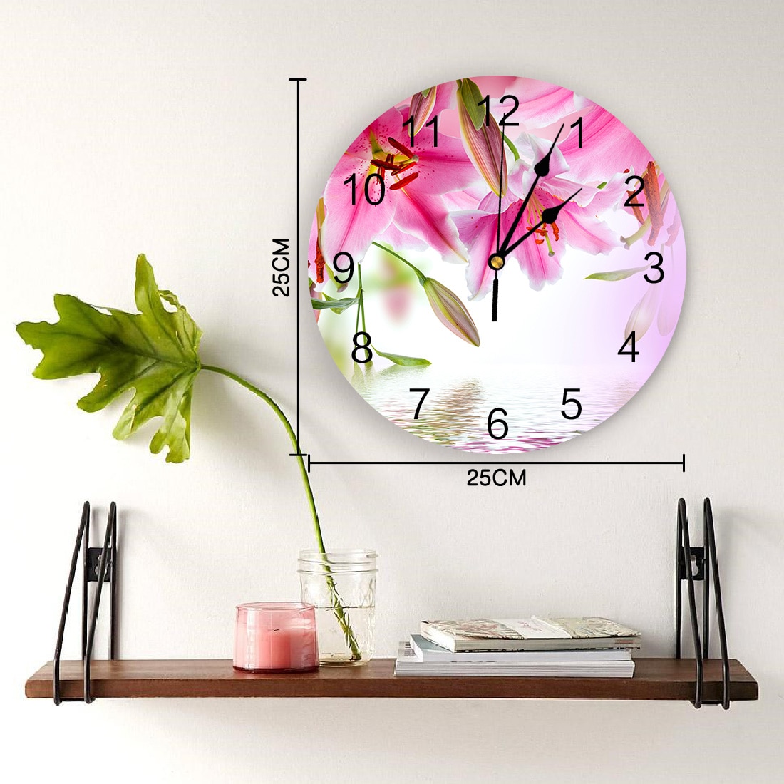 Pink Lily Flower Water Reflection PVC Wall Clock Living Room Bedroom Wall Digital Clock Home Decore Wall Clock Modern