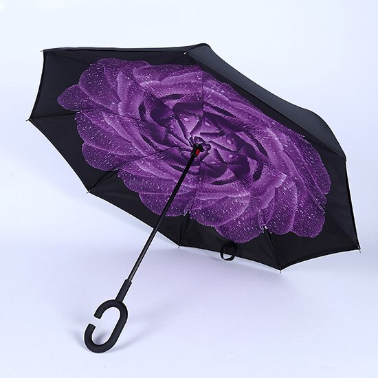 JPZYLFKZL Freies stil Kreative Lange Schaft Doppel Schicht Invertiert Regenschirm Winddicht Reverse C-Haken männlichen golf regenschirm reverse: Burgunderrot