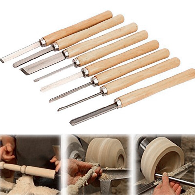 8Pcs/Set Woodworking Carving Chisel Knives Set Turning Tools Wood Craft Gouge Skew Parting Detail Chisel Handle Sculpture Knives