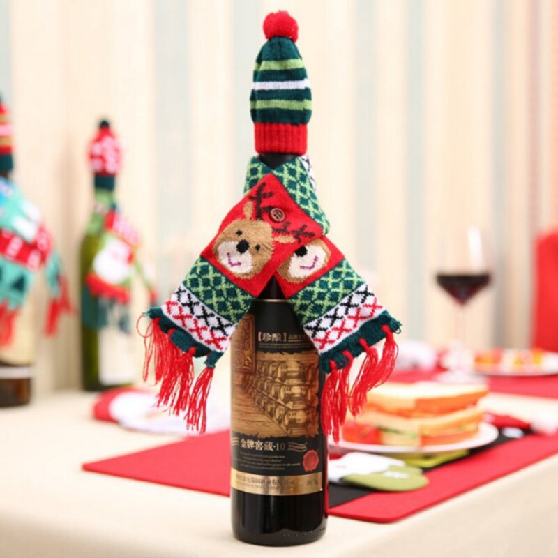 Jul vinflaske dækker strikket grim trøje dække sæt xtmas fest festival middag borddekorationer: Elg
