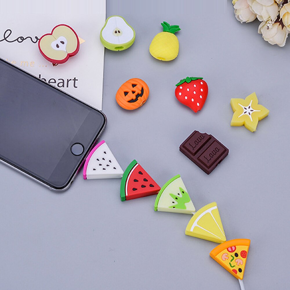 CHIPAL Bite Cute Fruit Cable Protector for iPhone USB Cable Protector Chompers Avocado Pizza Charger Wire Holder Accessories