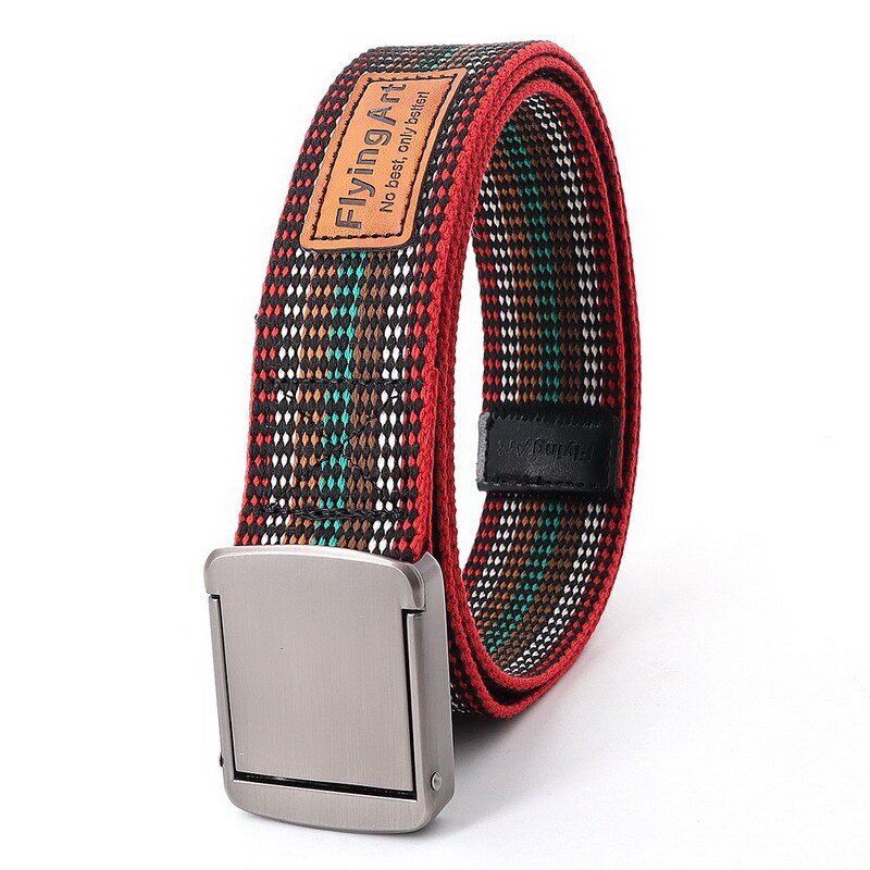 Ceintures avec boucle coulissante en métal coloré pour hommes, sangle de taille en toile respirante, accessoires pour Jeans, Cowboy, loisirs de rue, unisexe: Color1 / 110 CM