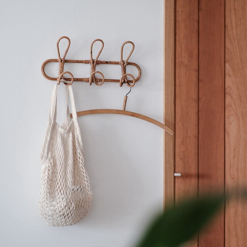 Vintage Rotan Kleerhanger Kids Kleding Organizer Rack Kinderen Hanger Kinderkamer Decoratie Rotan Muur Hanger