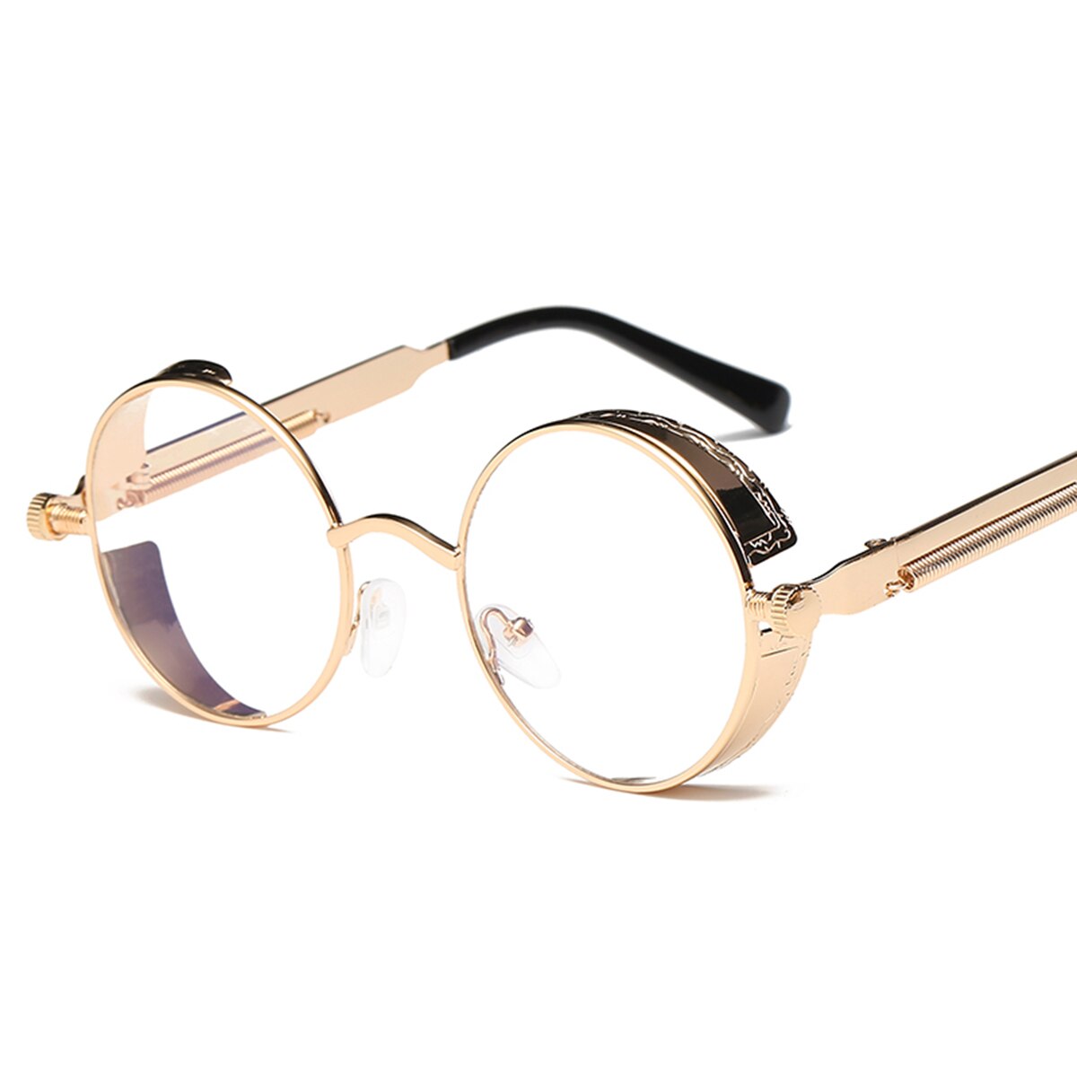 Moda Estilo Retro Steampunk Óculos Redondos Óculos de Armação de Metal Lente Óculos de Design Da Marca Do Vintage Masculino óculos de Sol Óculos de Condução: Gold-Transparent