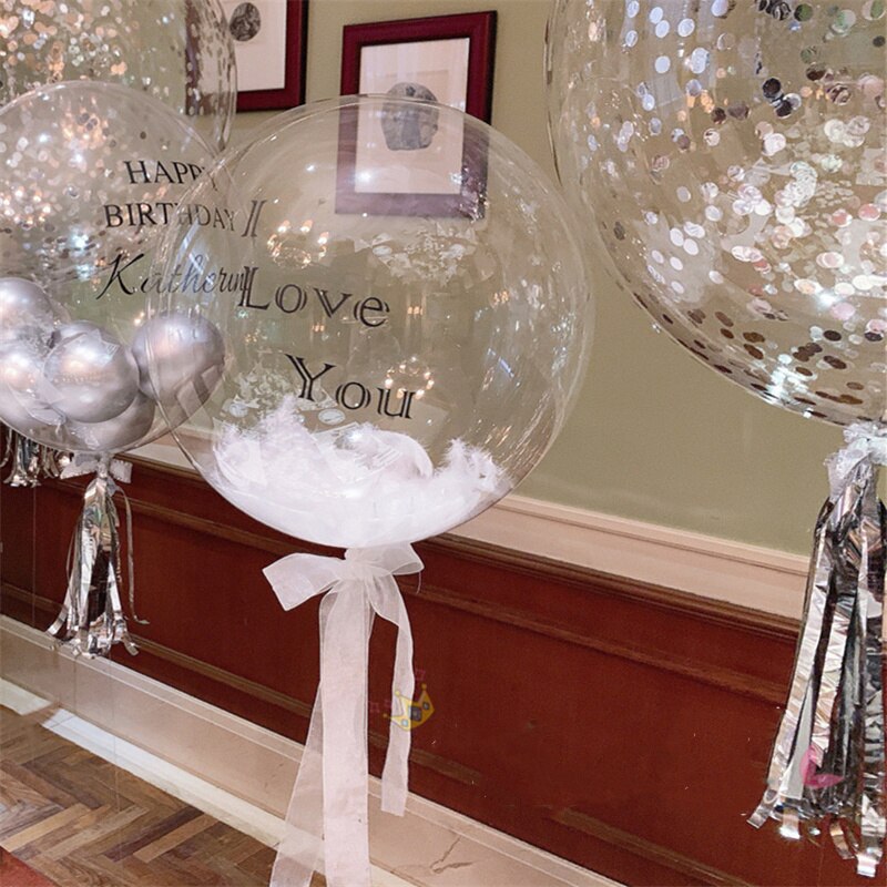 18 inch Crystal Feather Balloon Wedding Balloons Decoration Birthday Party Supplies Propose Romantic Inflatable Ball w/ Inflator