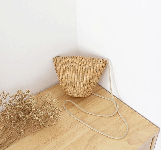 Bolso tejido de paja para vacaciones en la playa, Mini bolsa de concha, bolso de ocio tejido, bolso de una tira