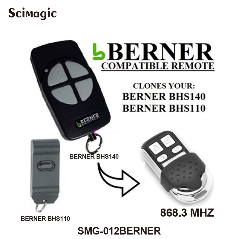 BERNER 868.3MHz garage door remote control BERNER BHS140 BHS110 BHS121 opener keychain