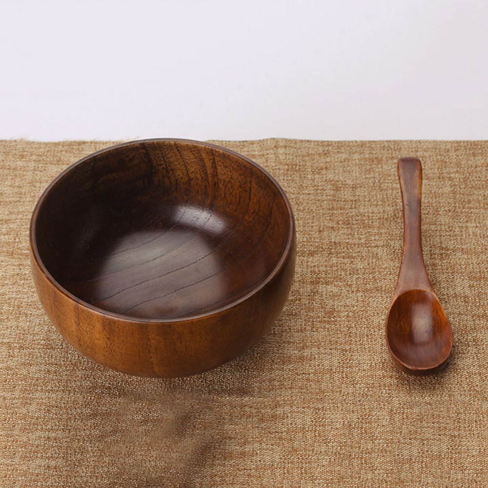 Cuenco de madera de estilo japonés para niños, Bol para arroz o sopa, ensalada, contenedor de alimentos, tazón grande y pequeño, vajilla, utensilios de madera, 1 ud.