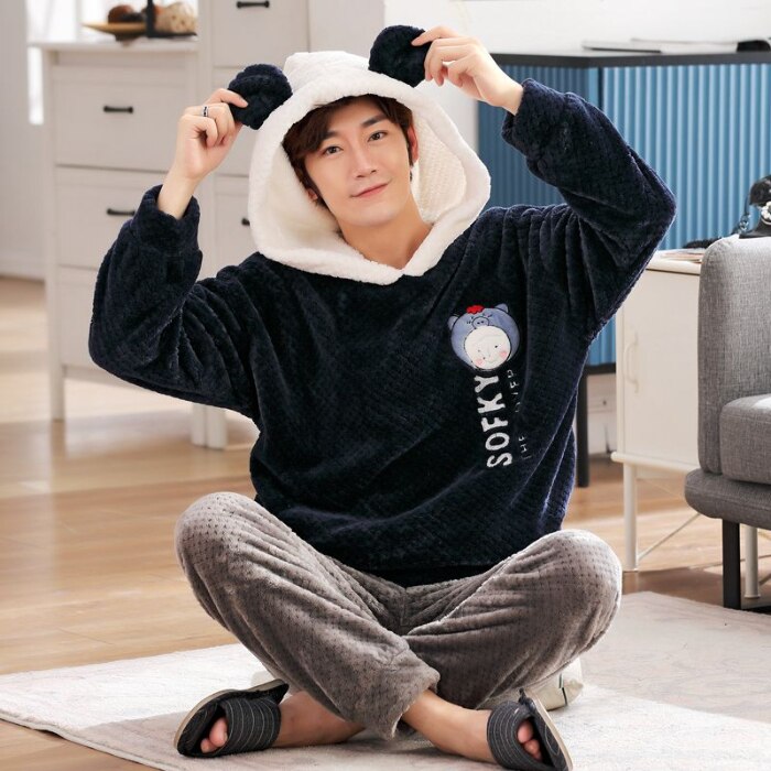 NIGHTWA hiver Couples Pyjamas ensemble mignon Animal flanelle pour les femmes pijamas hommes en peluche vêtements de nuit Pyjamas costume maison vêtements sommeil: 1 / XL