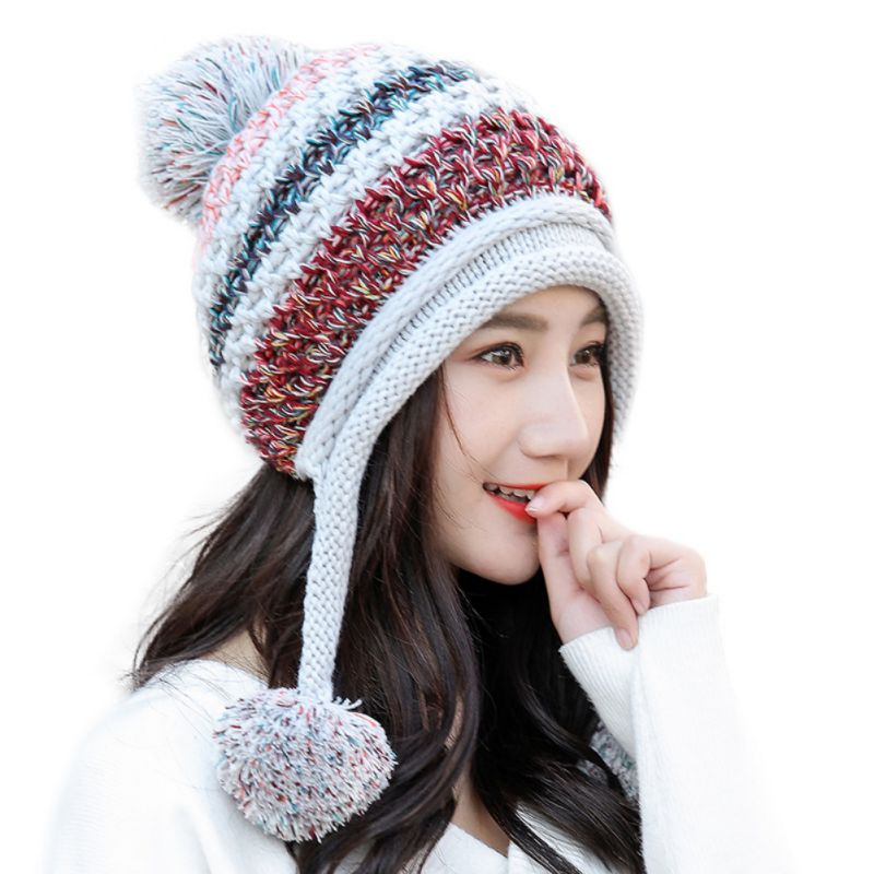 Women Winter Knitted Beanie Hat Cold Weather Warm Skull Cap Cute Casual Girls Knit Cap: Gray