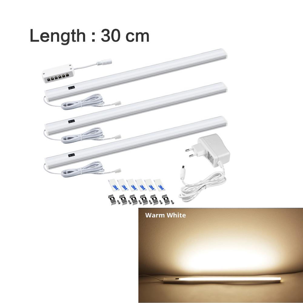2 st led-lampa för kök handscanningslampa med eu-kontakt 12v- handssensoromkopplare led-lampa styv barlampa för sovrumsgarderobslampa: Varm 30cm x 3 st