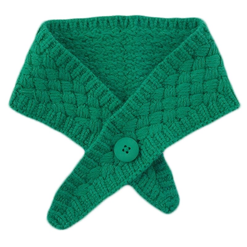 Women Knit Button Scarf Cross False Collar Solid Color Crochet Shawl Wrap Warmer 6XDA: Green