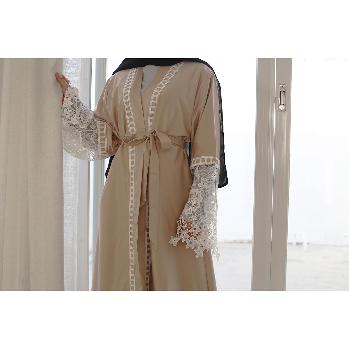 Kimono musulmán para mujer, cárdigan largo de encaje, ropa islámica, caftán árabe de Oriente Medio, Ramadán, Dubái, Abaya, novedad de