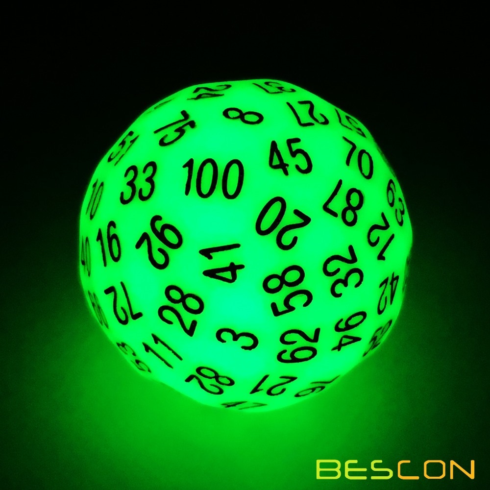 Bescon Super Jade Glow In Dark Polyhedrale Dobbelstenen 100 Zijden, Lichtgevende D100 Sterven, 100 Zijdige Kubus, gloeiende D100 Spel Dobbelstenen