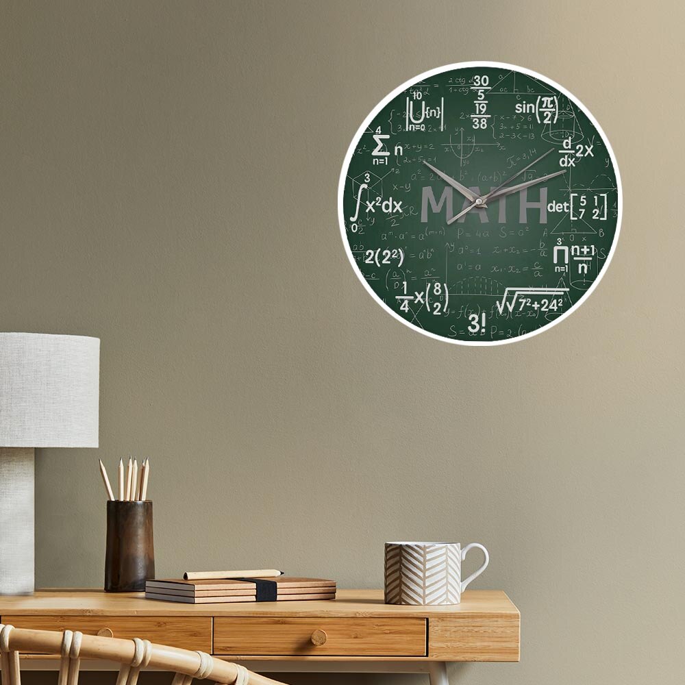 Reloj de pared colgante con de matemáticas para mujer, pizarra verde para colgar en la pared, arte de matemáticas y ciencia, ideal para de regreso a la escuela