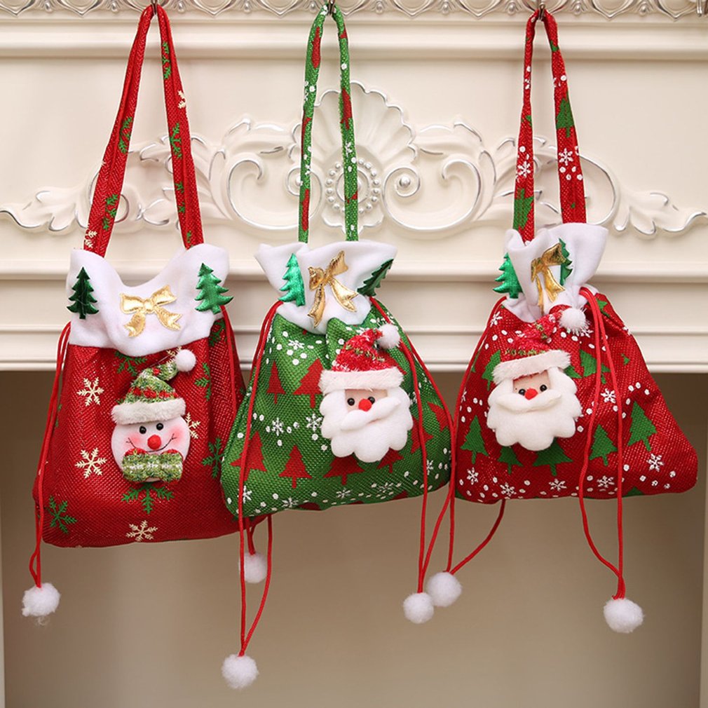 Leuke Kerst Cadeau Zakken Snoep Zak Kerstman Sneeuwpop Kerstboom Hangen Kid 'S Xmas Candy Tassen