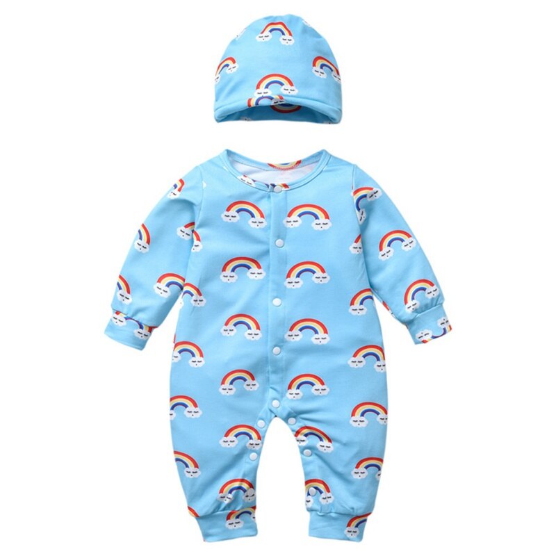 Baby Rompers 2pc Set - Long Sleeve Cartoon Jumpsuit - Unisex Cotton Toddler Clothes
