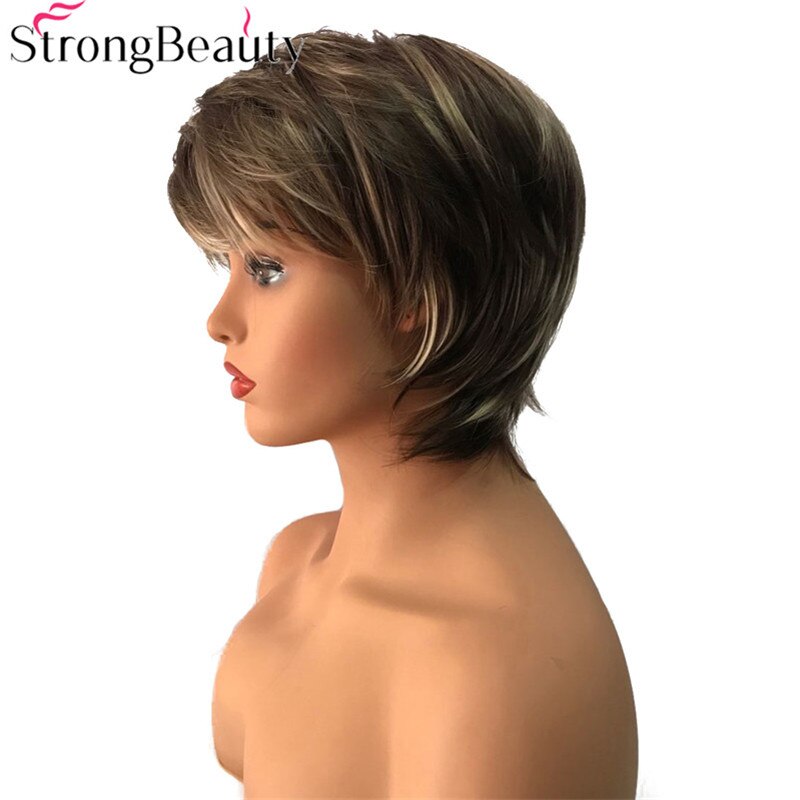 Peluca de cabello sintético para mujer, cabellera sintética lisa, resistente al calor, color marrón oscuro