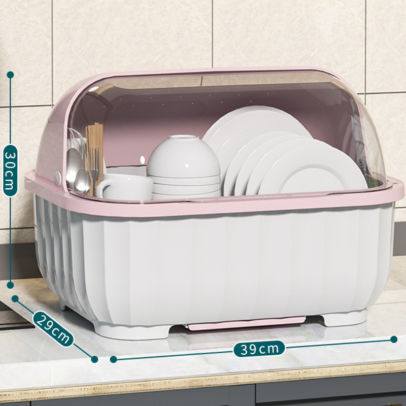 Armadietto per piatti da cucina Dishe Cestello di scarico per bacchette Multifunzionale antipolvere con coperchio Cestello portaoggetti per categoriezione stoviglie: Grigio chiaro