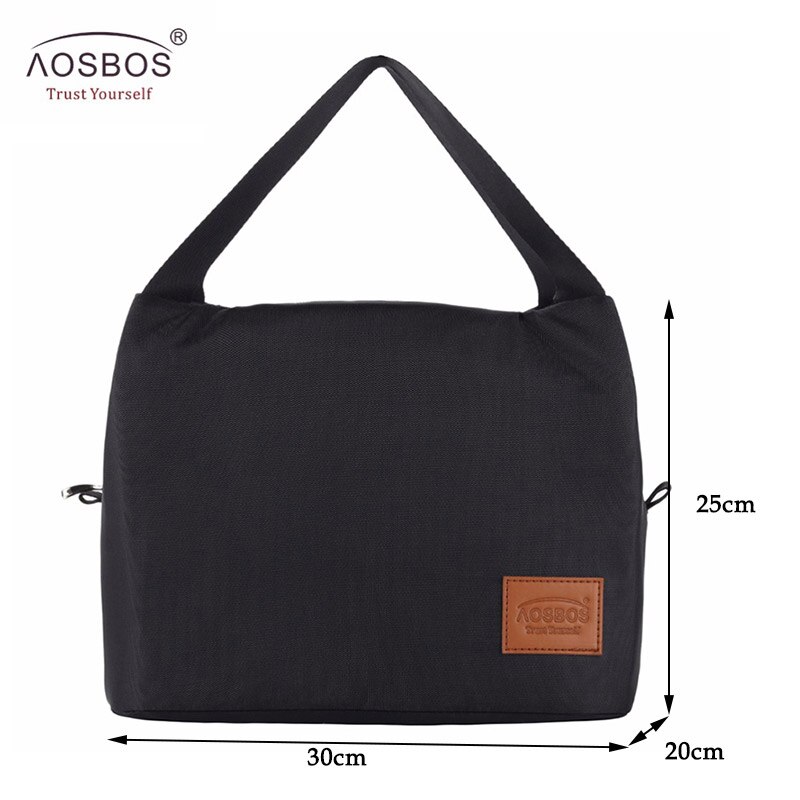 Aosbos Brand Thermal Insulated Lunch Bags Keep Food Fresh Lunch Box Bag Picnic Travel Storage for Women Kids Tote Handbag: Black plus