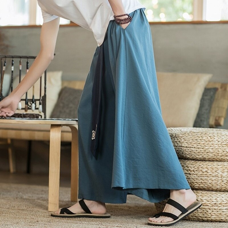 Chinese Traditionele Kung Fu Wushu Broek Kleding Voor Mannen Mannelijke Linnen Oosterse Stijl Cargo Broek Wijde Pijpen Chinese Broek 10891