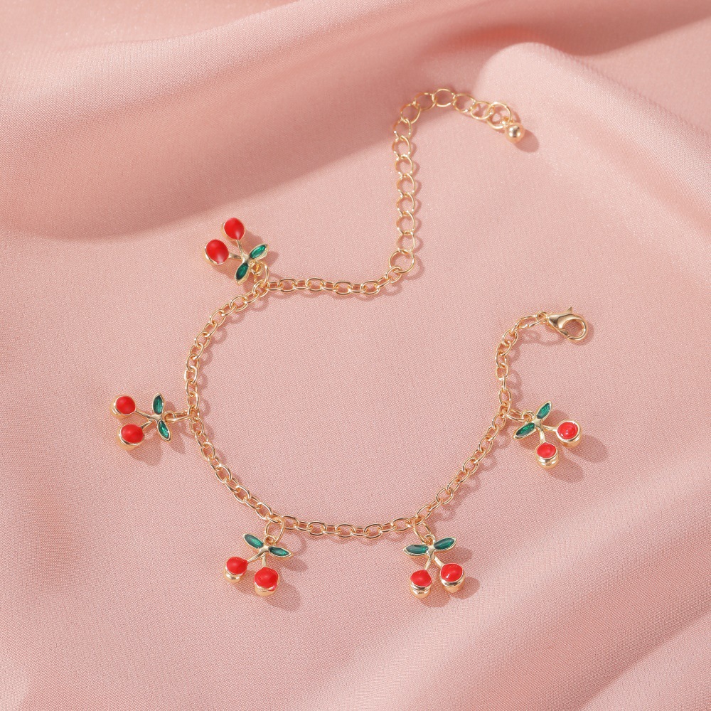 Pulseira de tornozeleira ajustável, pulseira da moda cores vermelha, cereja e dourada, joia para presente