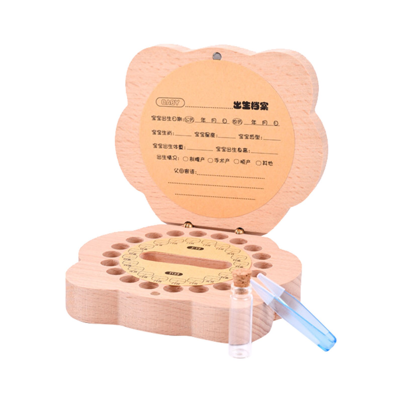 Cartoon Wooden Baby Tooth Box for Milk Teeth Storage Lanugo Hair Collect Container