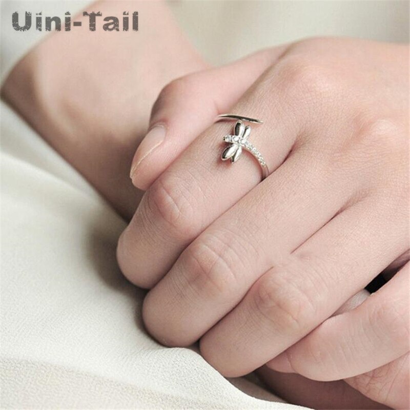 Uini-tail-anillo abierto de libélula simple con personalidad creativa, Plata de Ley 925, versión coreana, GN315