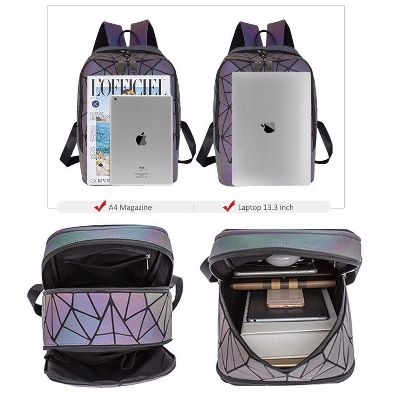 3pcs Set Women Backpack Holographic Luminous Ladies Back Pack School Backpacks For Teenage Girl Backpack Envelope Shoulder Bag