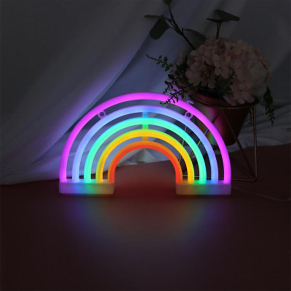 letrero de neón con luz LED USB/alimentado por batería lámpara de neón para colgar en la pared Día de San Valentín decoración del hogar lámpara de noche de Navidad: Colorful rainbow