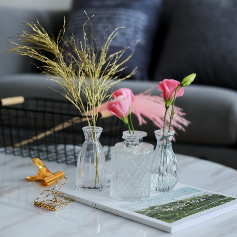 Diffuseur de roseaux en verre de Style nordique, bouteilles de parfum Chic, Vase de fleurs sculptées, ornement de bureau, décoration de maison en verre