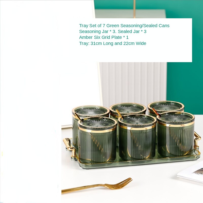 Przezroczysty zestaw pojemników na przyprawy sól pieprz pojemnik na przyprawy kuchnia przyprawa Cruet pojemnik do przechowywania stojak na przyprawy słoik na przyprawy taca: green 6 jars