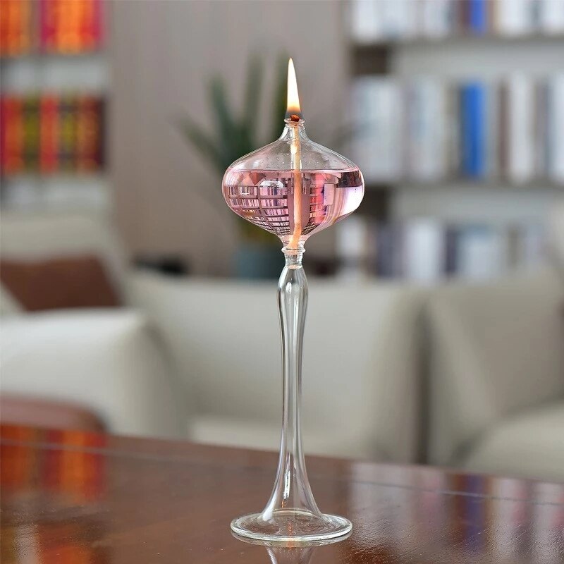1PCS Handmade Glass Transparent Oil Lamp Wedding Decoration Glass Kerosene Lamp Glass Candlestick Home
