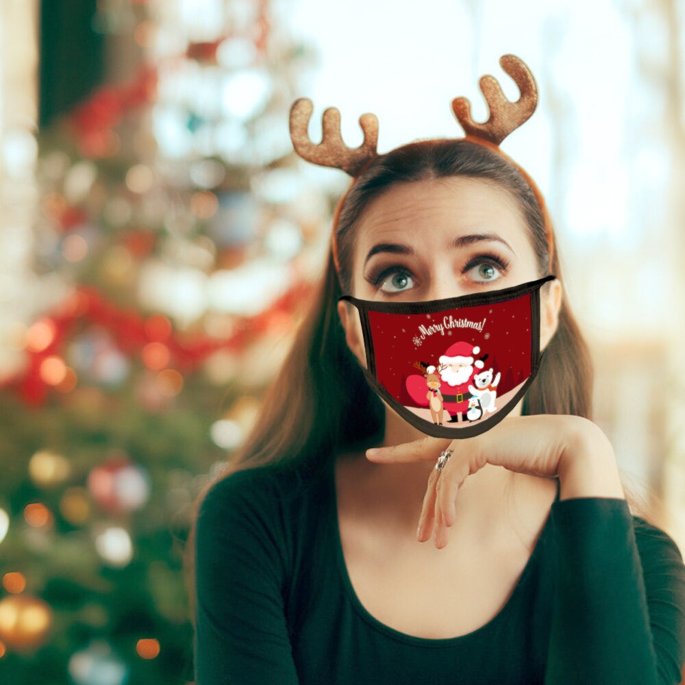 10 pièces/ensemble masque de noël mignon noël bonhomme de neige impression masque doux respirant réutilisable lavable visage couverture de noël décor
