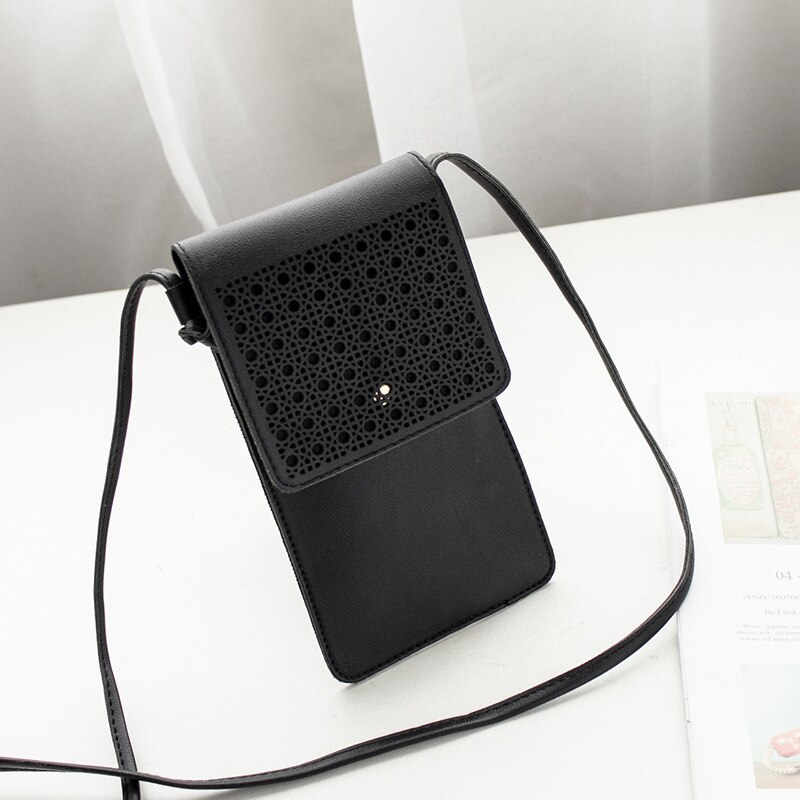 bolso para teléfono móvil con pantalla táctil, cartera para teléfono inteligente, correa de cuero, bolso de mano para mujer, bolso para Iphone X para Samsung S10 y Huawei: Black
