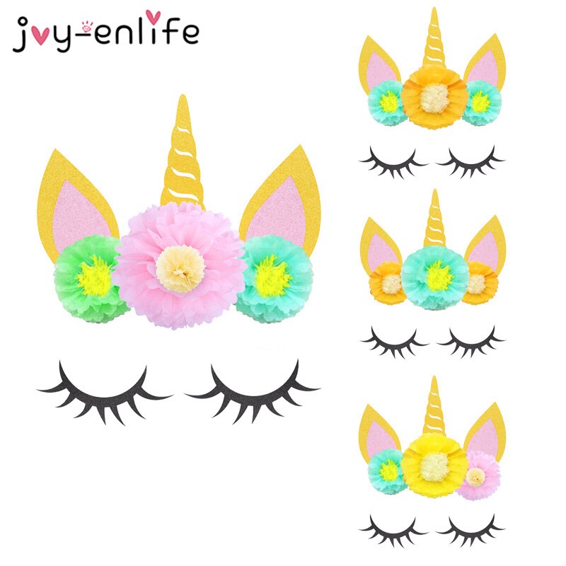 Pompon en papier licorne en forme de fleur | Oreilles licorne en corne, bricolage de décoration d'arrière-plan pour fête mariage, décoration de chambre d'anniversaire d'enfants