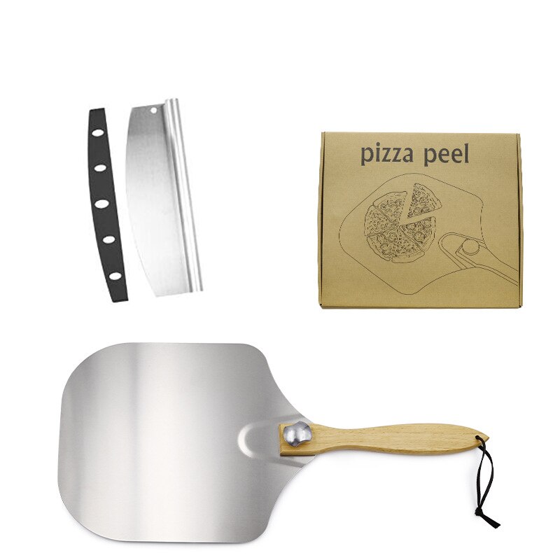 Pizza Peel Tool Set Pizza Cutter Paddle Aluminium Taart Paddle Met Opvouwbare Houten Handvat Voor Bakken Zelfgemaakte Pizza Brood Cookies