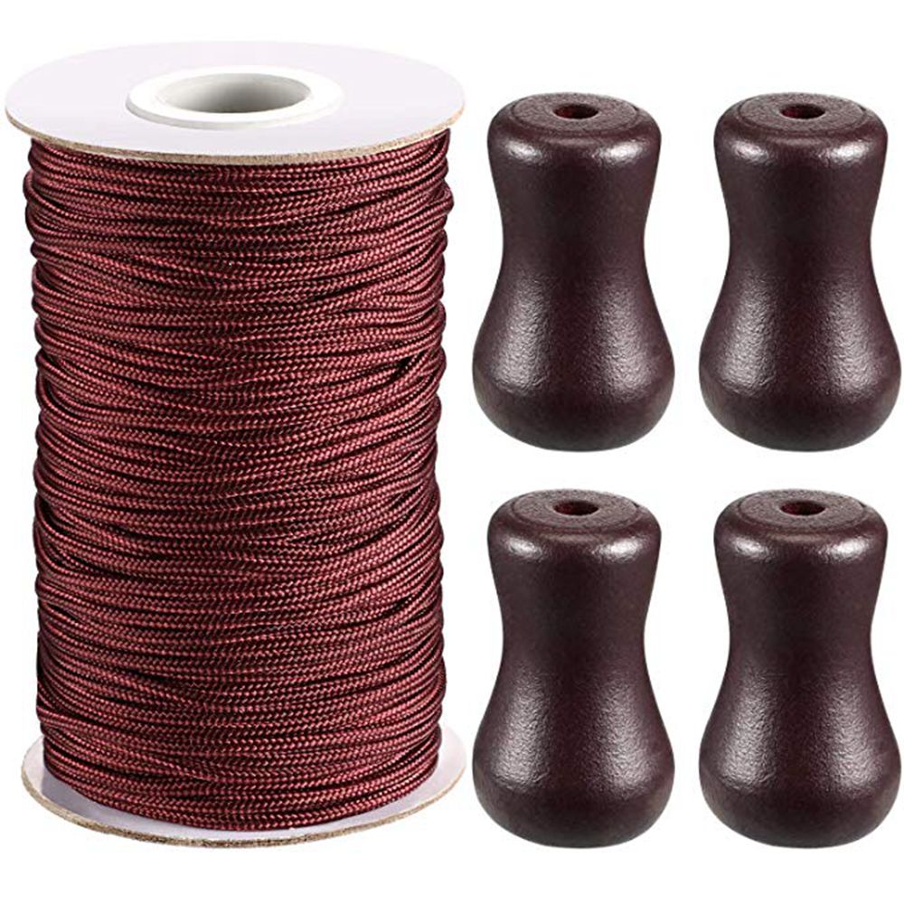 1.8 mm Brown Braided Lift Shade Cord 55 Yards/Roll with 4 Pieces Brown Wood Pendant for Aluminum Blind Shade Gardening Plant: Default Title