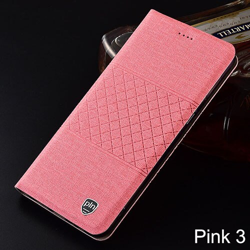 Case for Meizu M8 Plaid style Canvas pattern Leather Flip Cover for Meizu M8 Lite cases Coque: for Meizu M8 / pink 3