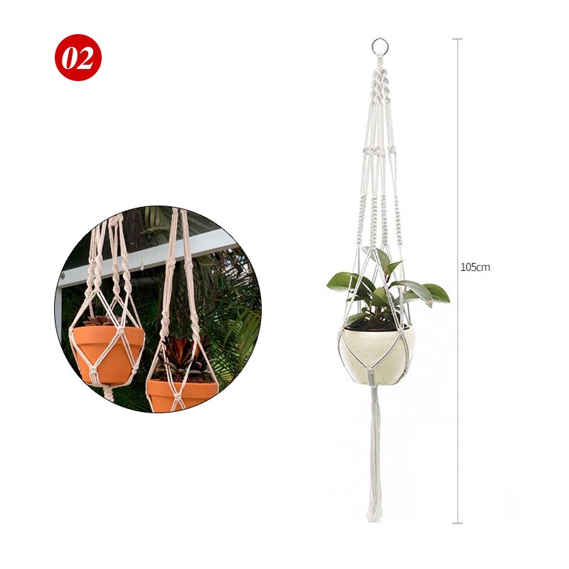 Pot de Fleurs Suspension pour Plantes en Macramé pour Jardin et Cour, Panier Suspendu Fait à la Main pour Décoration Murale: 02