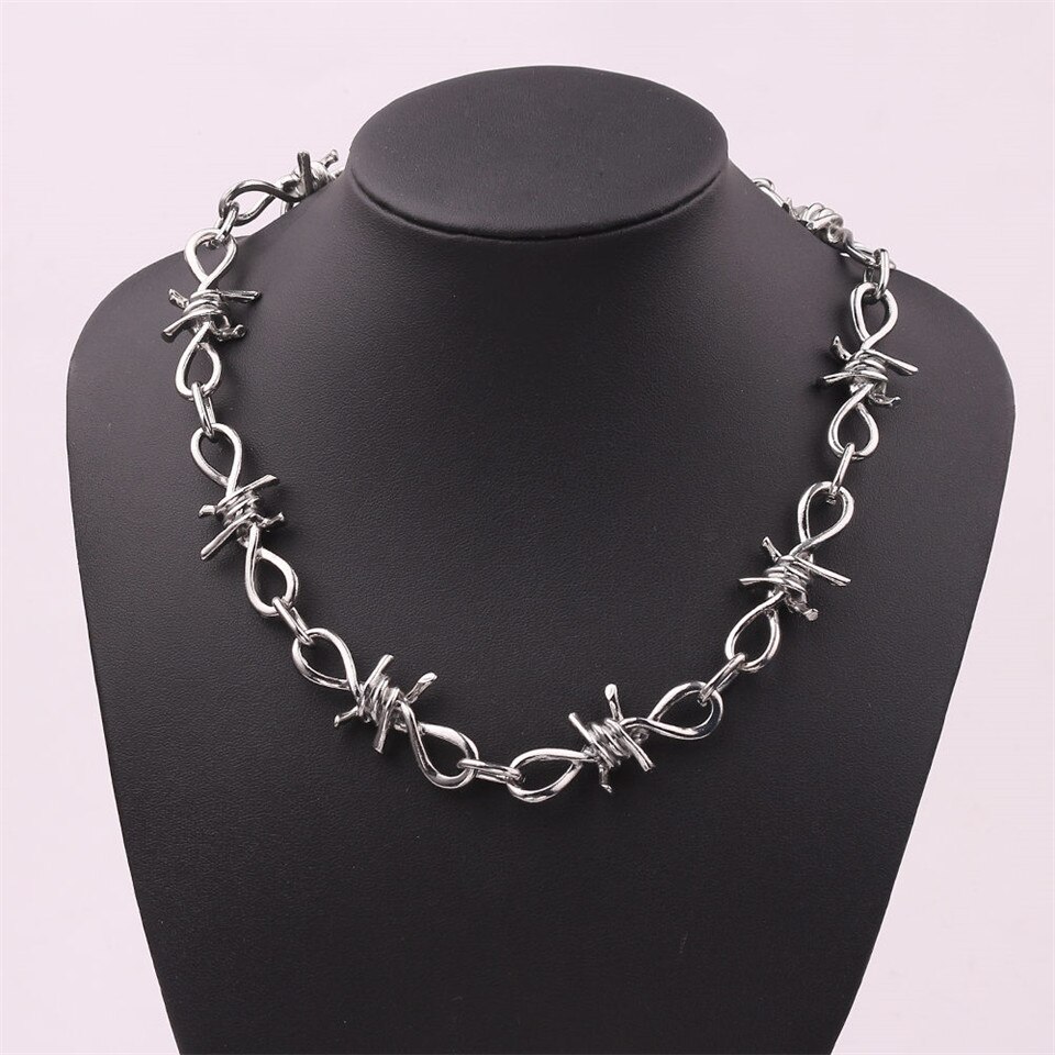 Collar de alambre de púas estilo Hip Hop para mujer, pulsera con cadenas para pantalón, joyería Harajuku Punk gótica, Gargantilla Unisex: necklace3